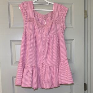 Free People Pink Lace Detail Top